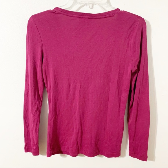 Talbots Petites Long Sleeve V-Neck Cotton Top Metal Bead Detailing at Neckline - Picture 3 of 8